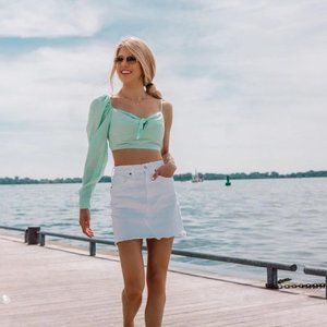 Asymmetrical Neck Tie Front Crop Top